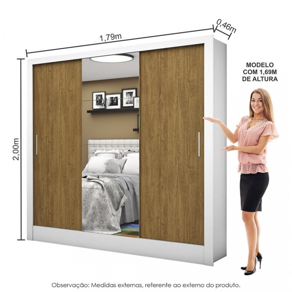 Guarda Roupa Casal com Espelho 3 Portas de Correr Santiago Carioca Móveis - 4