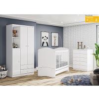 Quarto de Bebê Completo Berço Mini Cama Guarda Roupa 3 Portas 2 Gavetas e Cômoda 5 Gavetas Bala de Menta Henn - 1