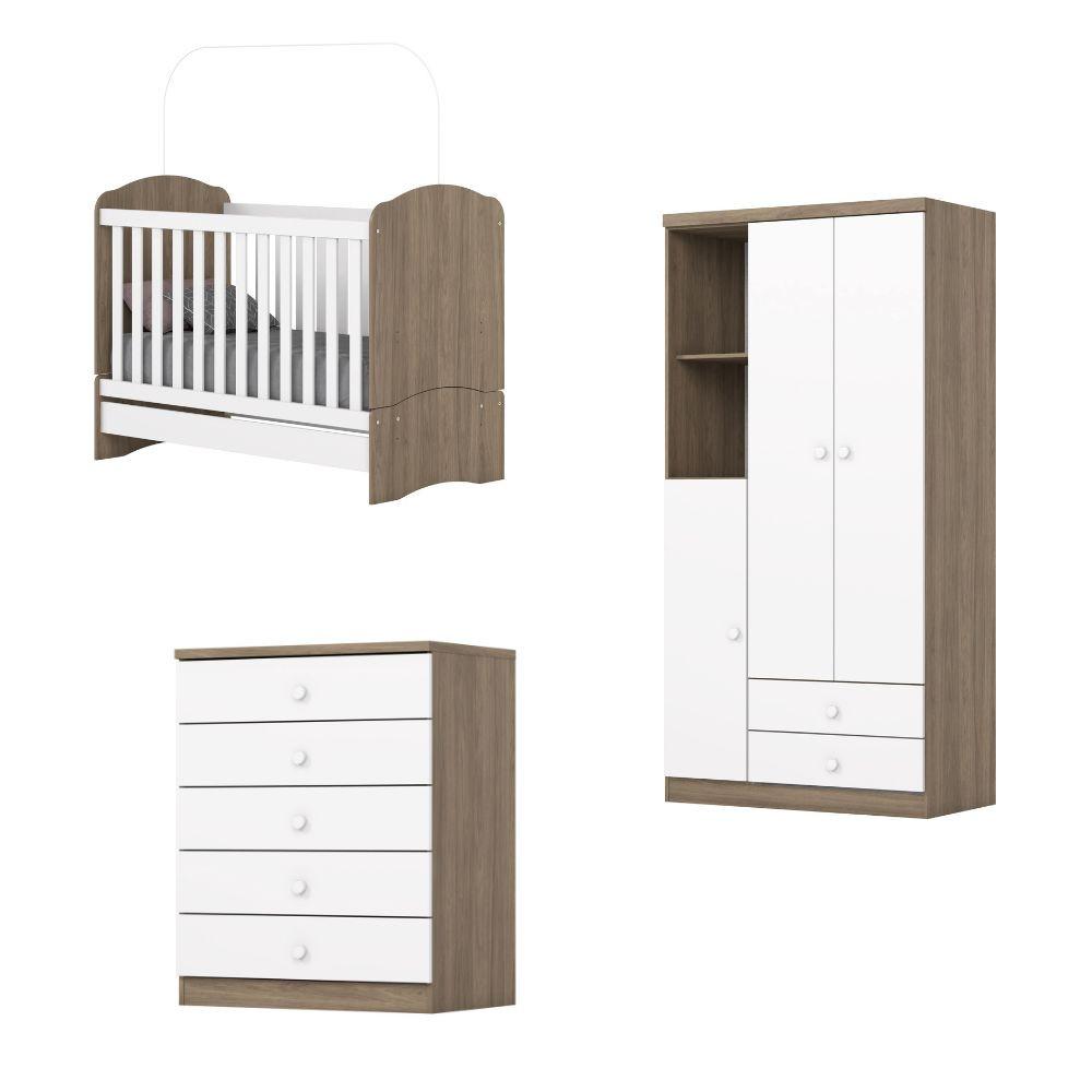 Quarto de Bebê Completo Berço Mini Cama Guarda Roupa 3 Portas 2 Gavetas e Cômoda 5 Gavetas Bala de Menta Henn - 2