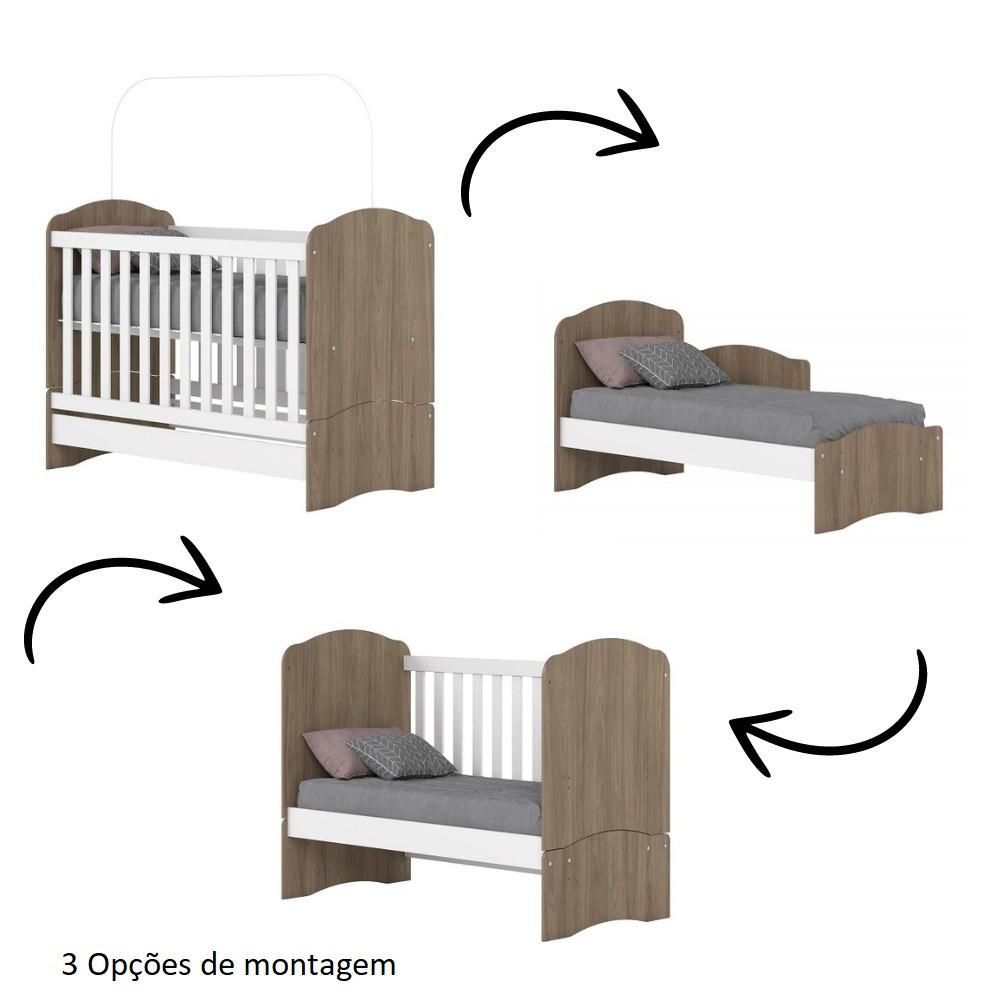 Quarto de Bebê Completo Berço Mini Cama Guarda Roupa 3 Portas 2 Gavetas e Cômoda 5 Gavetas Bala de Menta Henn - 3