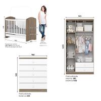 Quarto de Bebê Completo Berço Mini Cama Guarda Roupa 3 Portas 2 Gavetas e Cômoda 5 Gavetas Bala de Menta Henn