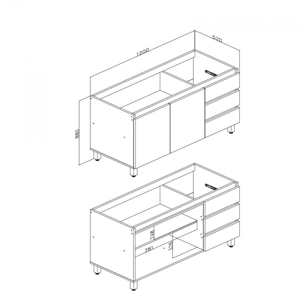 Balcão 2 Portas 3 Gavetas Rebeca Movelbento - 3
