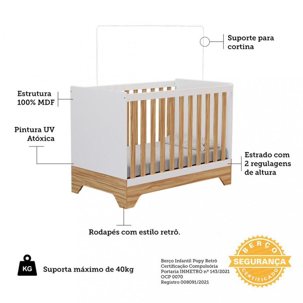 Berço Mini Cama 3 em 1 MDF Popy Retrô Móveis Peroba com Colchão Gazin - 5