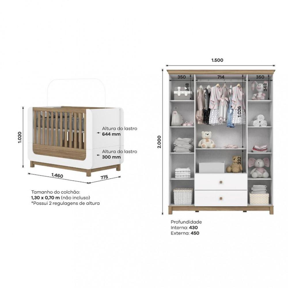 Quarto de Bebê com Guarda Roupa e Berço Aconchego Henn - 3