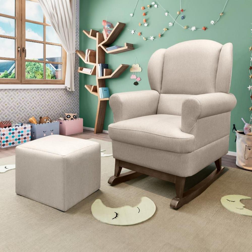 Poltrona de Amamentação Sabrina Canoa com Pés de Madeira e Puff Phoenix Baby - 1