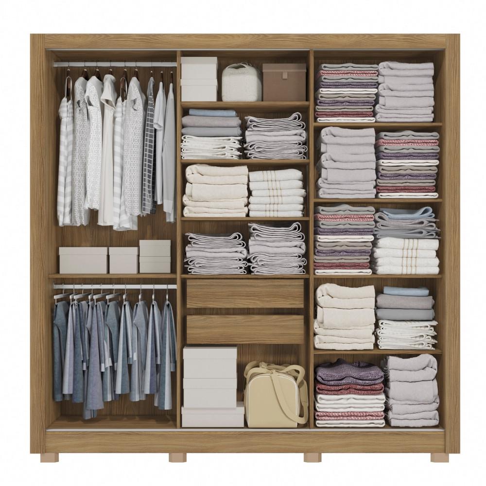 Guarda Roupa Casal com Espelho e Pés 3 Portas de Correr CB07M570 Kappesberg - 3