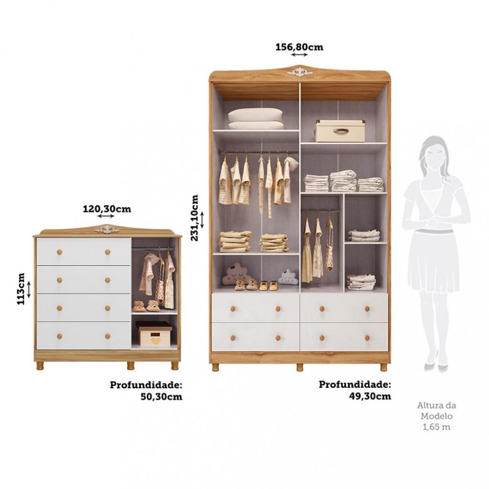 Quarto Infantil com Guarda Roupa e Cômoda com Janelas 100 MDF Elô New Móveis Peroba - 3