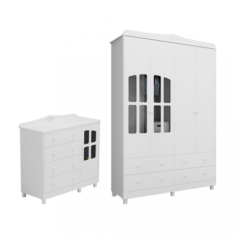 Quarto Infantil com Guarda Roupa e Cômoda com Janelas 100 MDF Elô New Móveis Peroba - 2