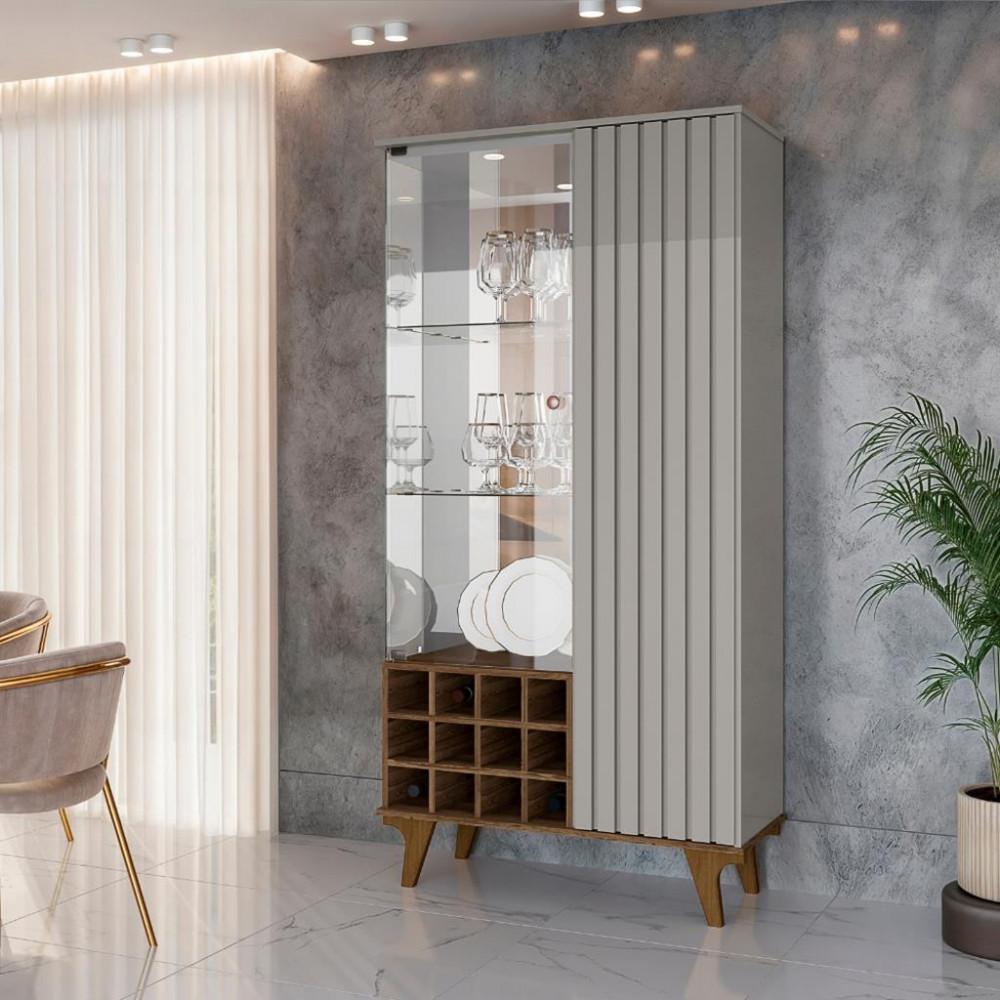 Cristaleira Ripada Com LED e Espelhos 2 Portas Elba Bechara - 1