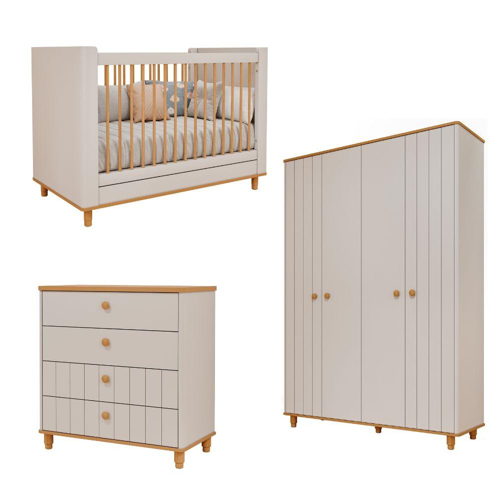 Quarto de Bebê Completo Berço Guarda Roupa 4 Portas e Cômoda 4 Gavetas 100 MDF Lívia Permobili - 2