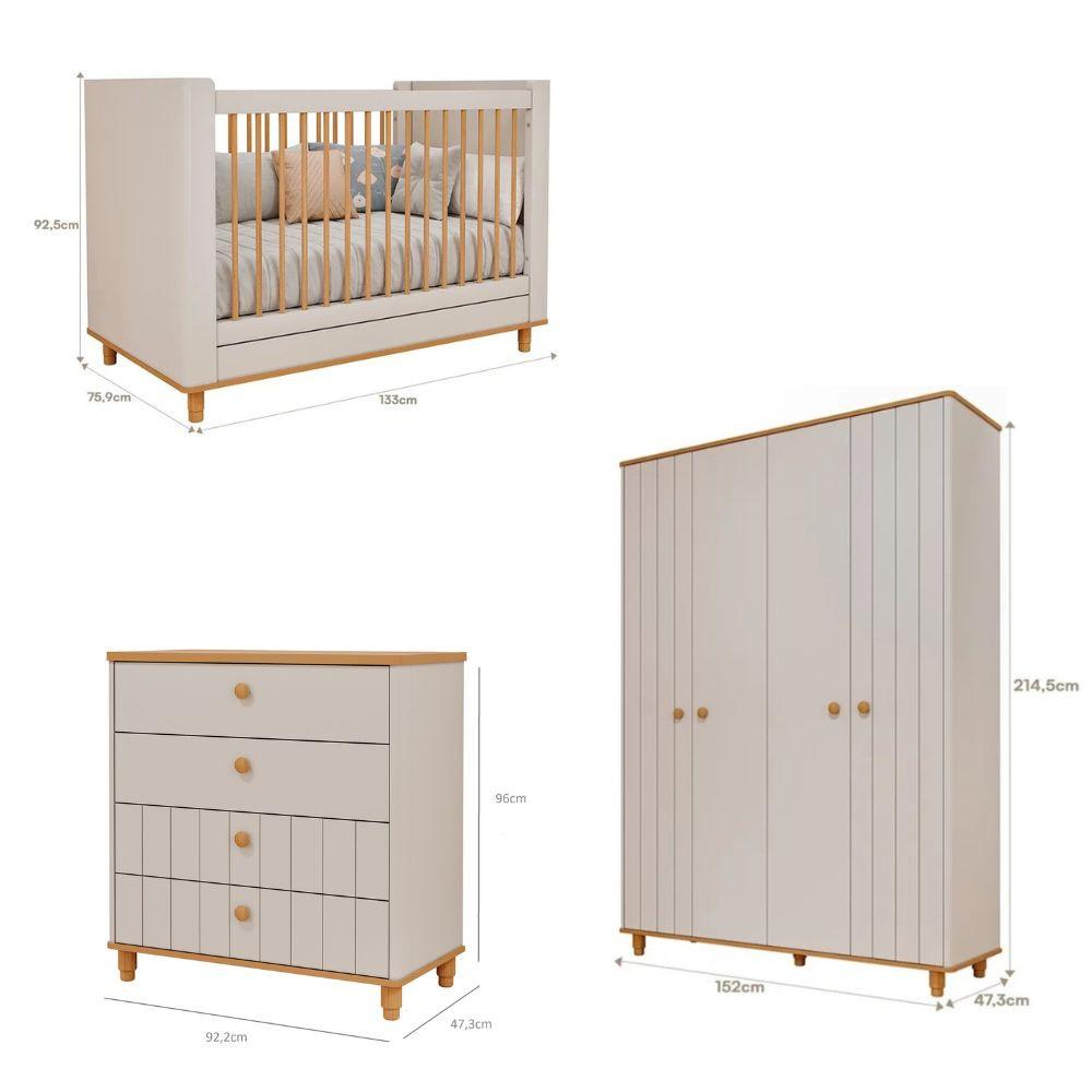 Quarto de Bebê Completo Berço Guarda Roupa 4 Portas e Cômoda 4 Gavetas 100 MDF Lívia Permobili - 3