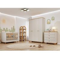 Quarto de Bebê Completo Berço Guarda Roupa 4 Portas e Cômoda 4 Gavetas 100 MDF Lívia Permobili - 1