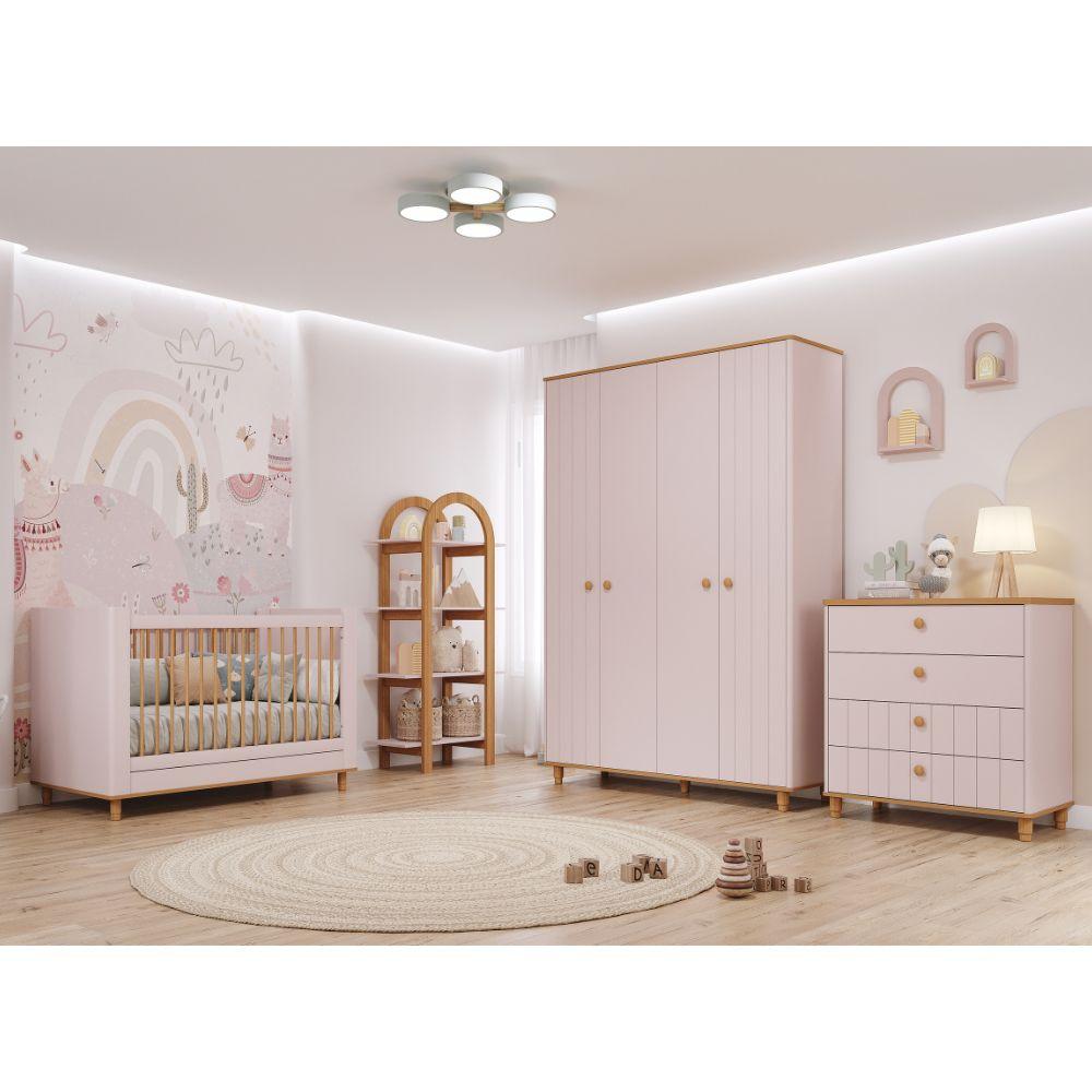 Quarto de Bebê Completo Berço Guarda Roupa 4 Portas e Cômoda 4 Gavetas 100 MDF Lívia Permobili - 1