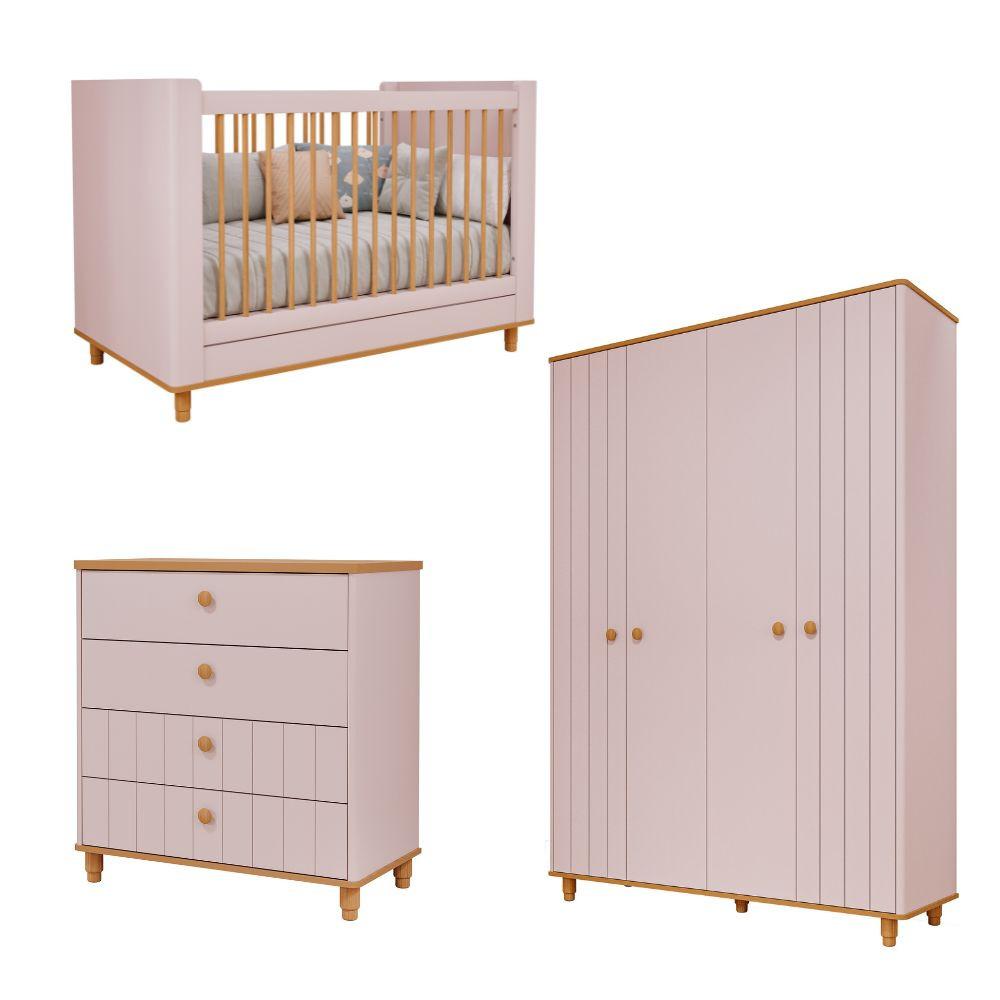 Quarto de Bebê Completo Berço Guarda Roupa 4 Portas e Cômoda 4 Gavetas 100 MDF Lívia Permobili - 2