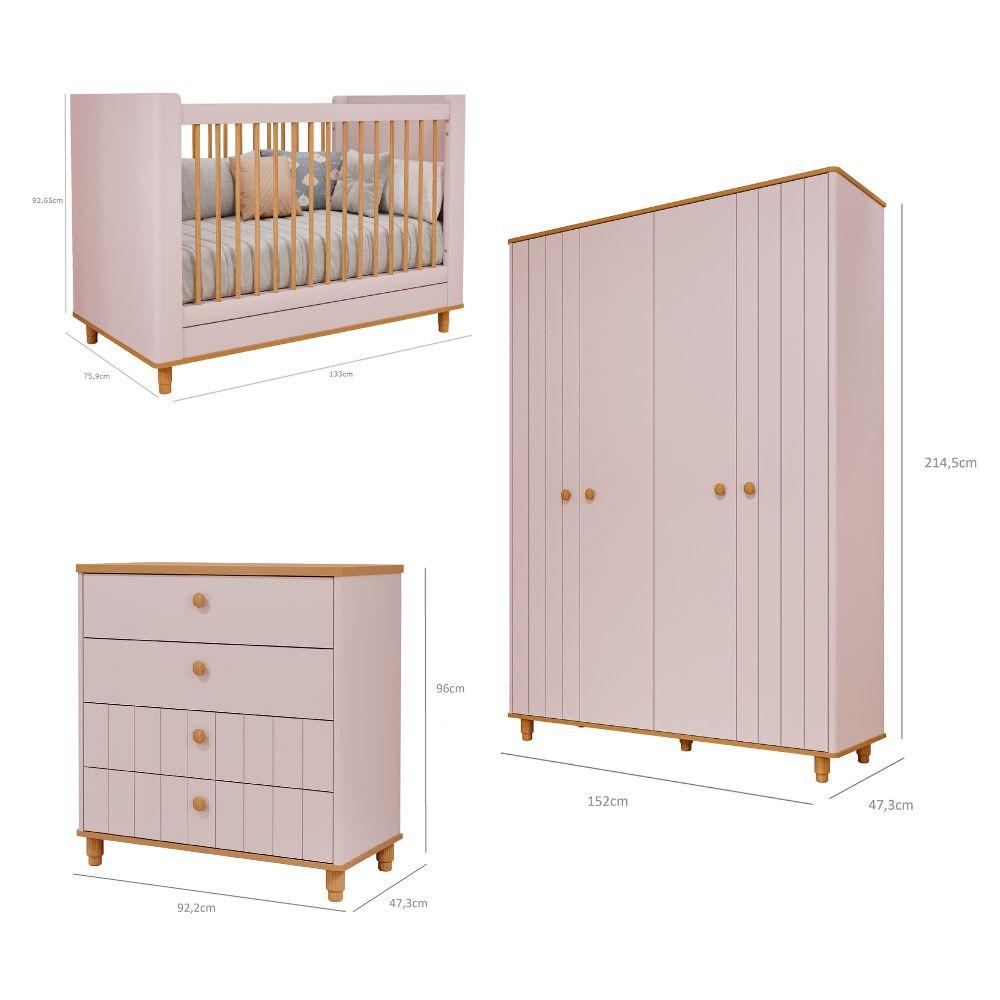 Quarto de Bebê Completo Berço Guarda Roupa 4 Portas e Cômoda 4 Gavetas 100 MDF Lívia Permobili - 3