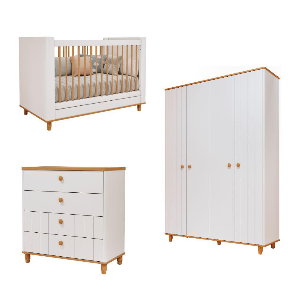 Quarto de Bebê Completo Berço Guarda Roupa 4 Portas e Cômoda 4 Gavetas 100 MDF Lívia Permobili - 2