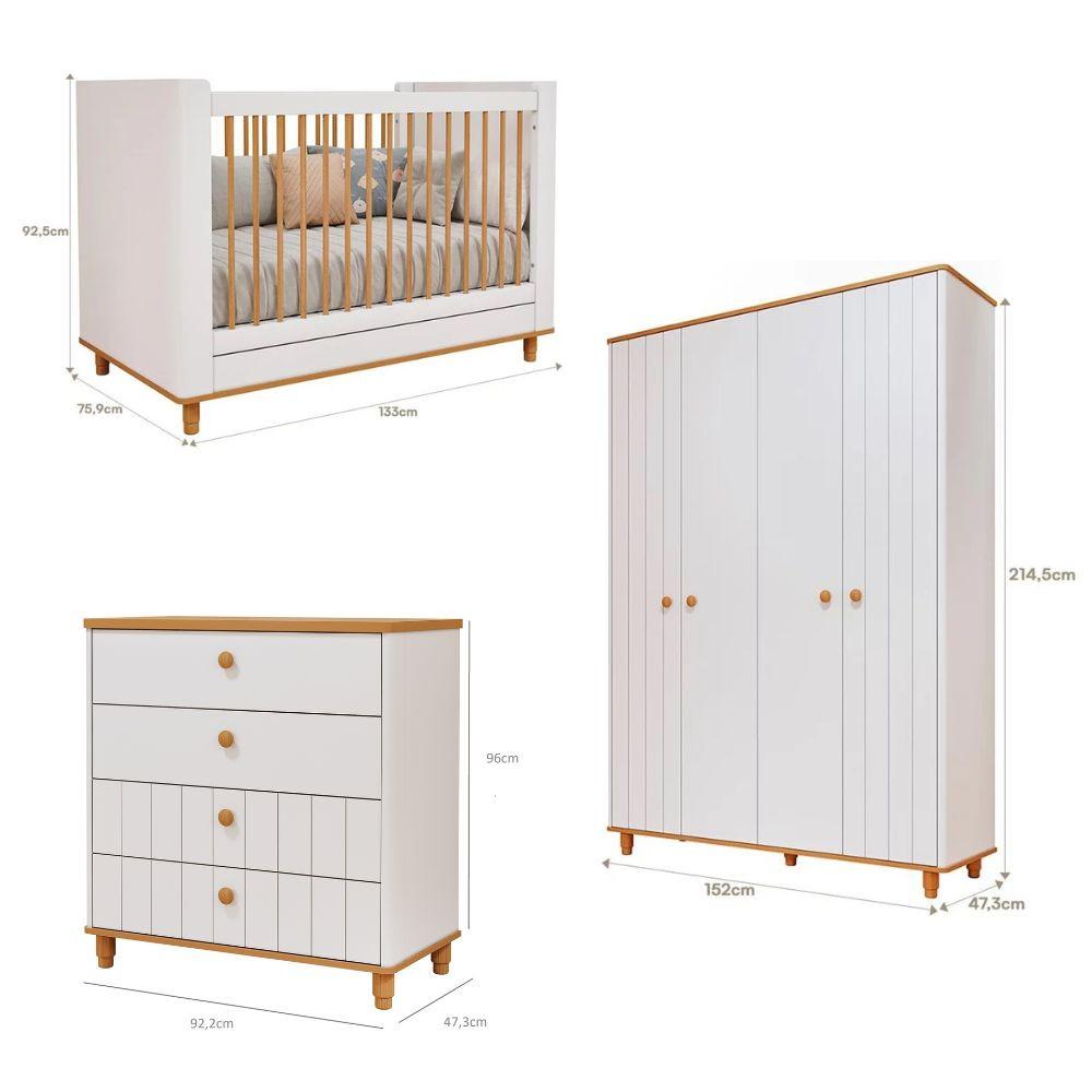 Quarto de Bebê Completo Berço Guarda Roupa 4 Portas e Cômoda 4 Gavetas 100 MDF Lívia Permobili - 3