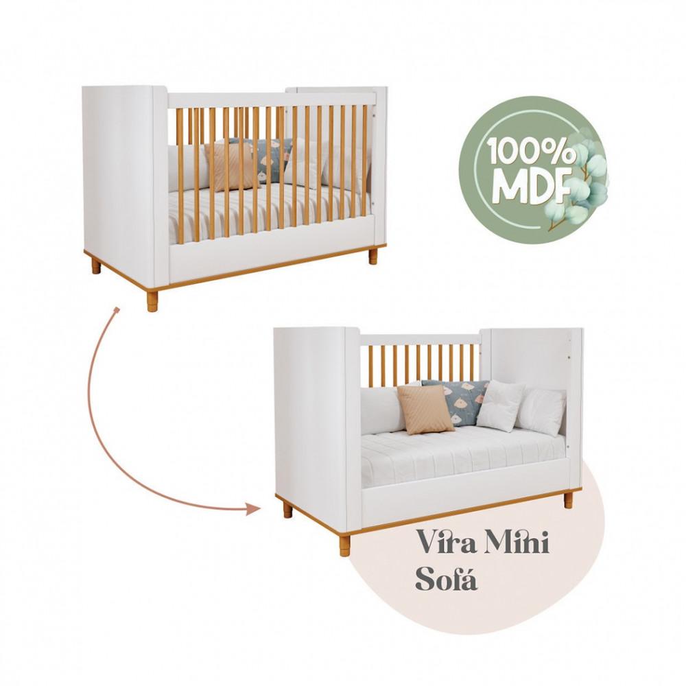 Quarto de Bebê Completo Berço Guarda Roupa 4 Portas e Cômoda 4 Gavetas 100 MDF Lívia Permobili - 4