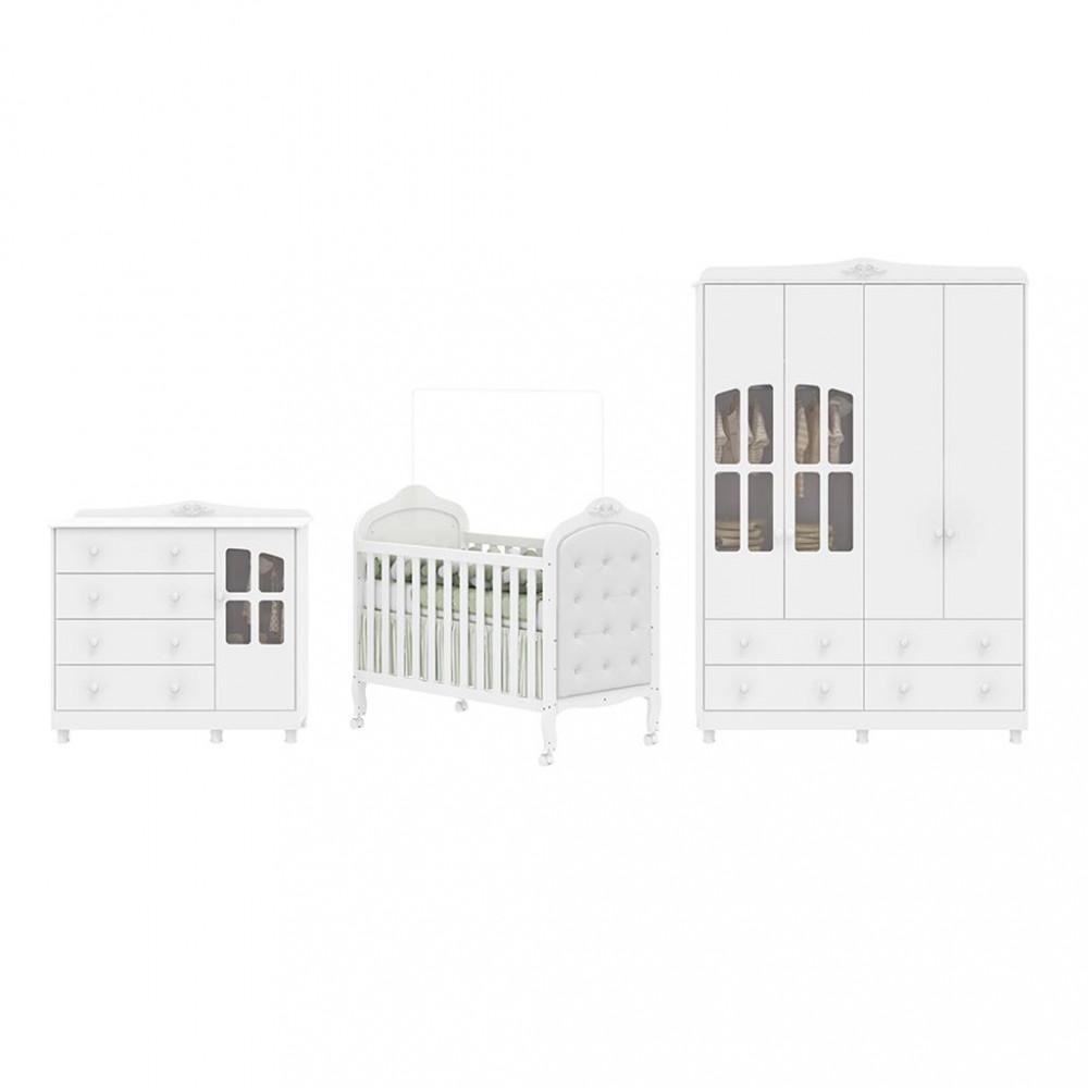 Quarto de Bebê Completo Berço Mini Cama Capitonê Guarda Roupa e Cômoda Janela Elô New Móveis Peroba - 2
