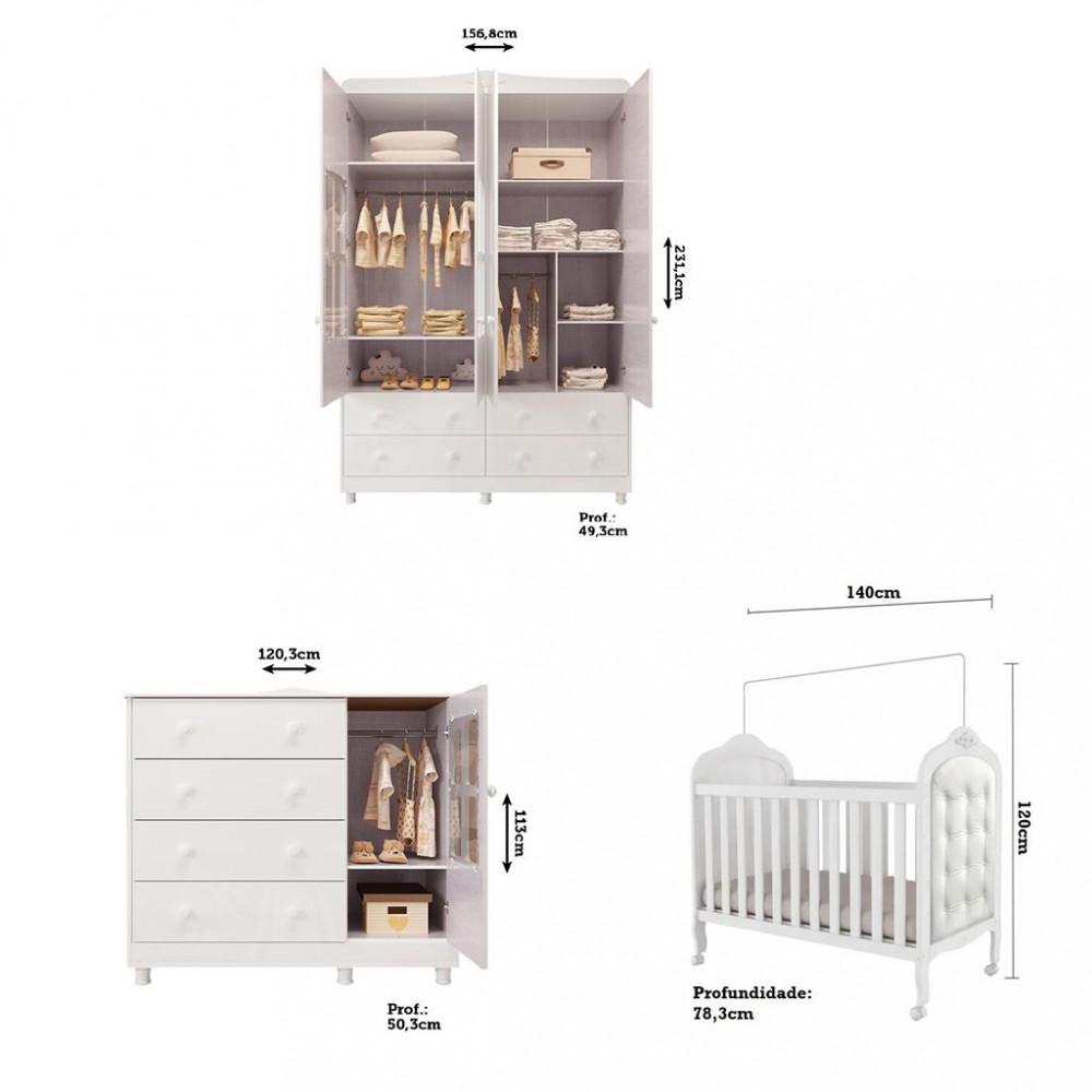 Quarto de Bebê Completo Berço Mini Cama Capitonê Guarda Roupa e Cômoda Janela Elô New Móveis Peroba - 3