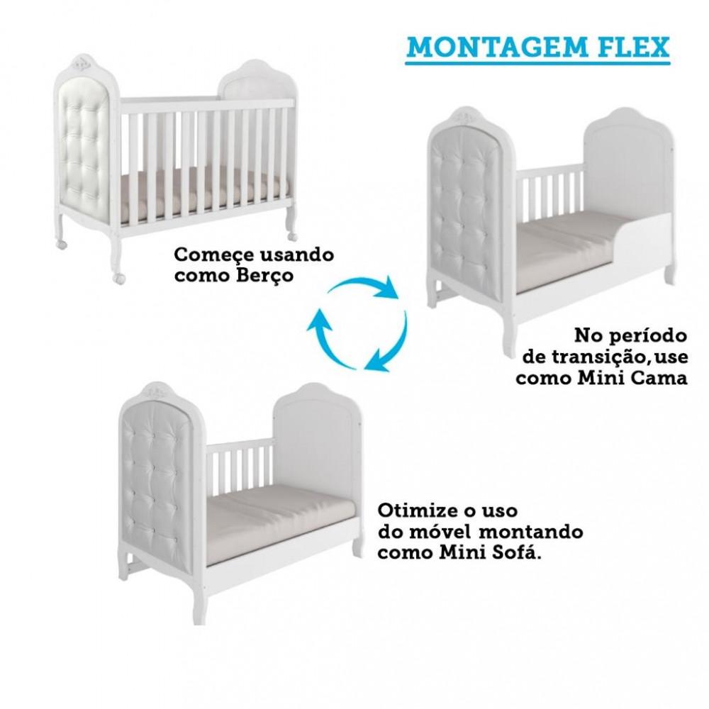Quarto de Bebê Completo Berço Mini Cama Capitonê Guarda Roupa e Cômoda Janela Elô New Móveis Peroba - 4