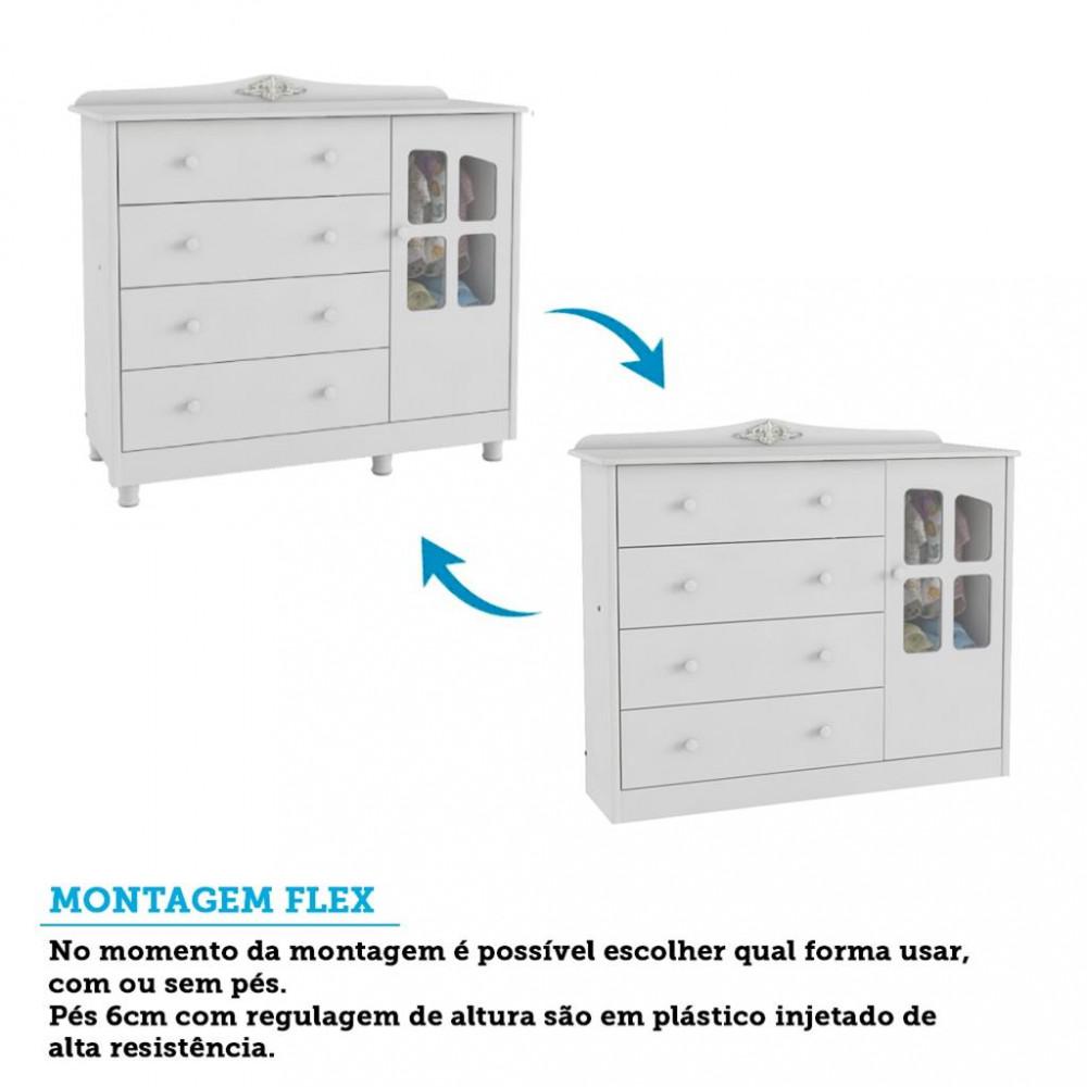 Quarto de Bebê Completo Berço Mini Cama Capitonê Guarda Roupa e Cômoda Janela Elô New Móveis Peroba - 5