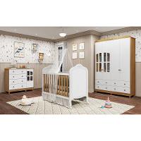 Quarto de Bebê Completo Berço Mini Cama Capitonê Guarda Roupa e Cômoda Janela Elô New Móveis Peroba - 1