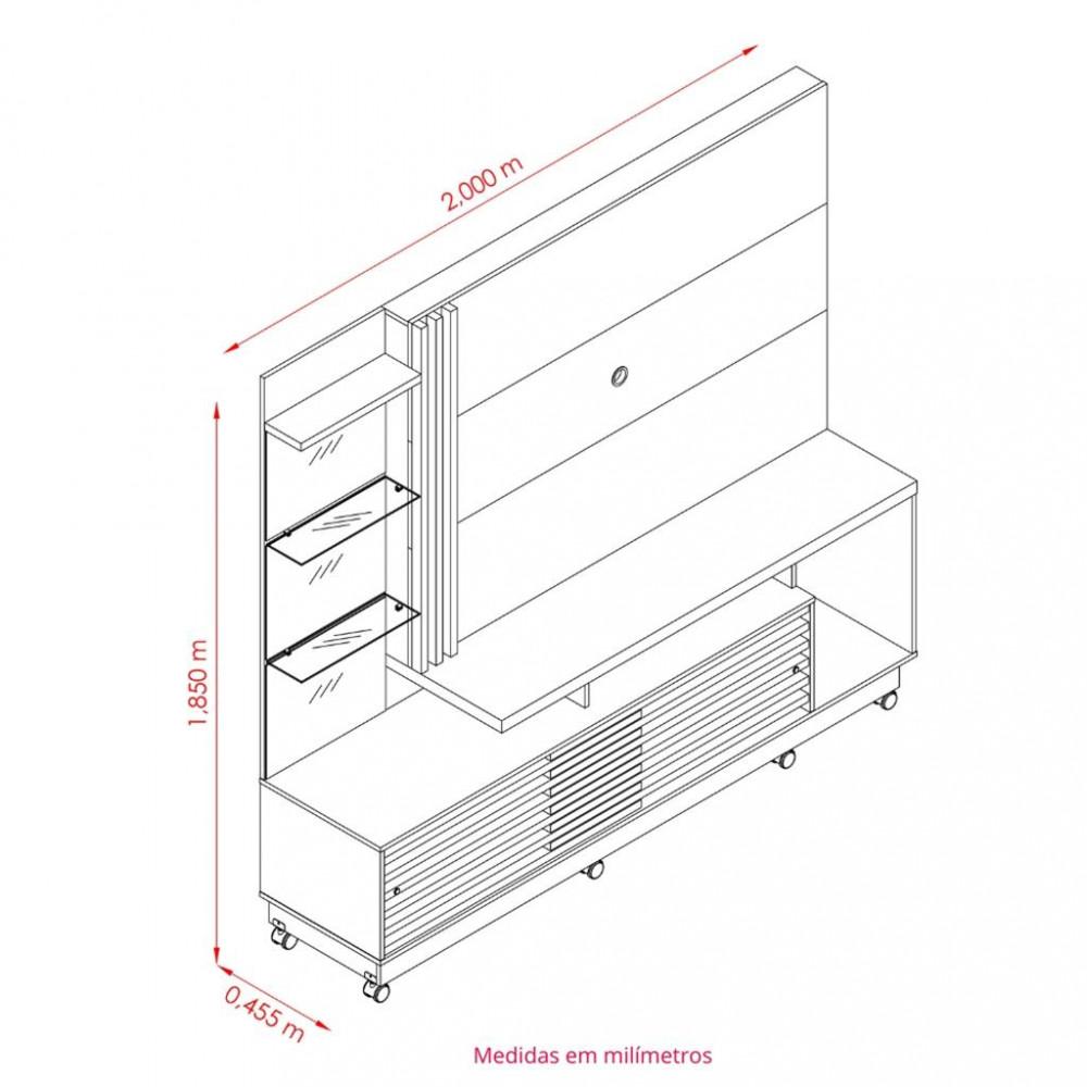 Estante home para TV até 60 Polegadas 2 Portas Rodizio LED Frizz Plus Madetec - 4