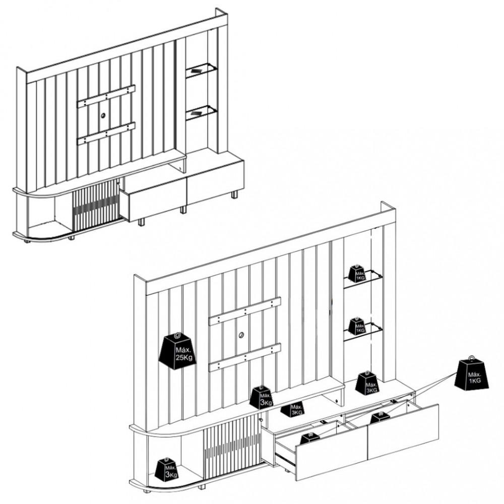 Estante Home para TV até 70 Polegadas 1 Porta 2 Gavetas Le Mans Madetec - 3