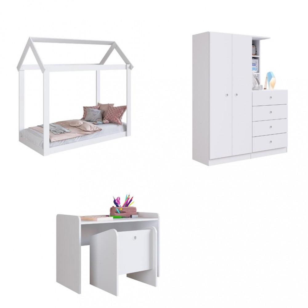 Quarto Infantil GuardaRoupa Cama Mesa e Cadeira Montessoriana Meu Fofinho Art in Moveis - 2