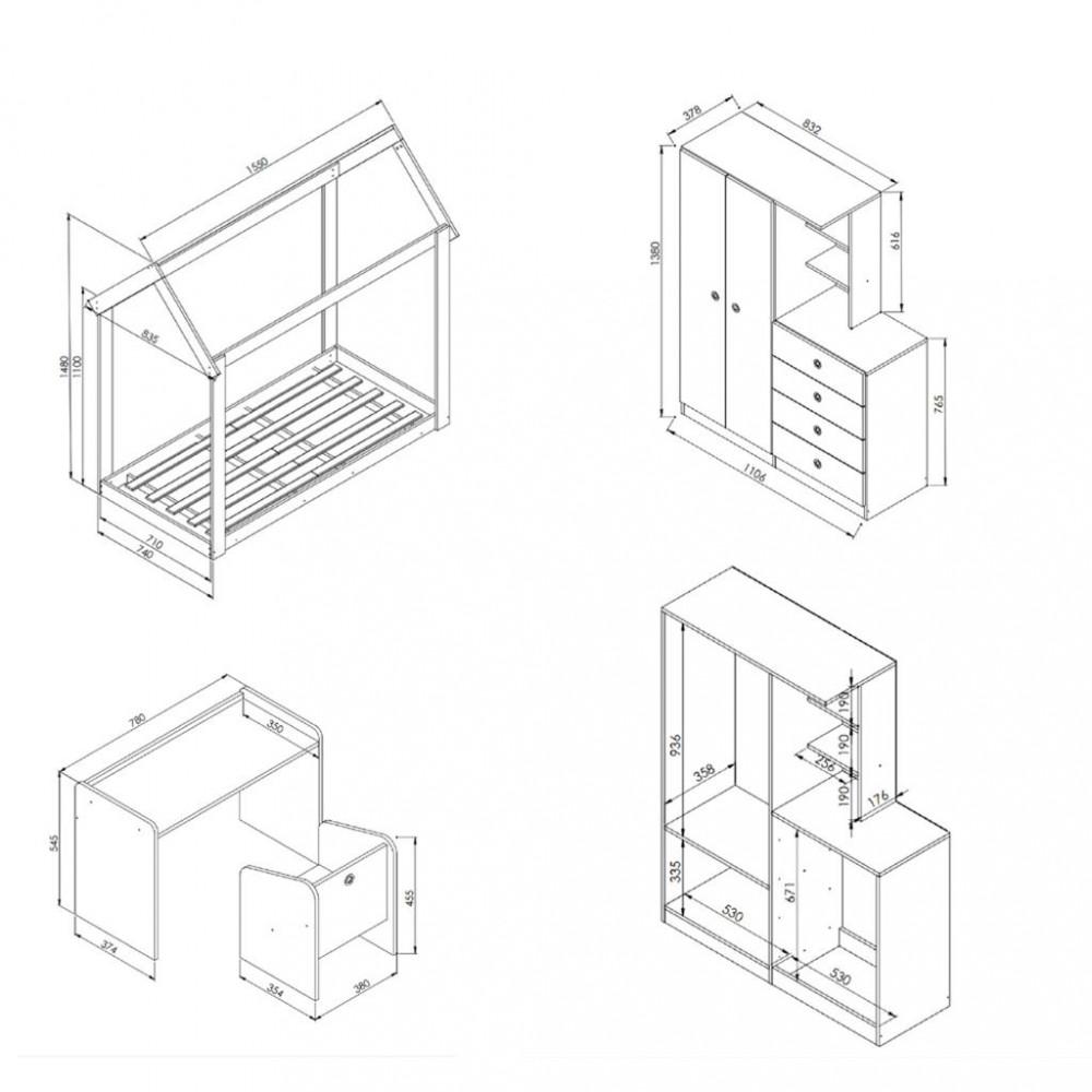 Quarto Infantil GuardaRoupa Cama Mesa e Cadeira Montessoriana Meu Fofinho Art in Moveis - 3