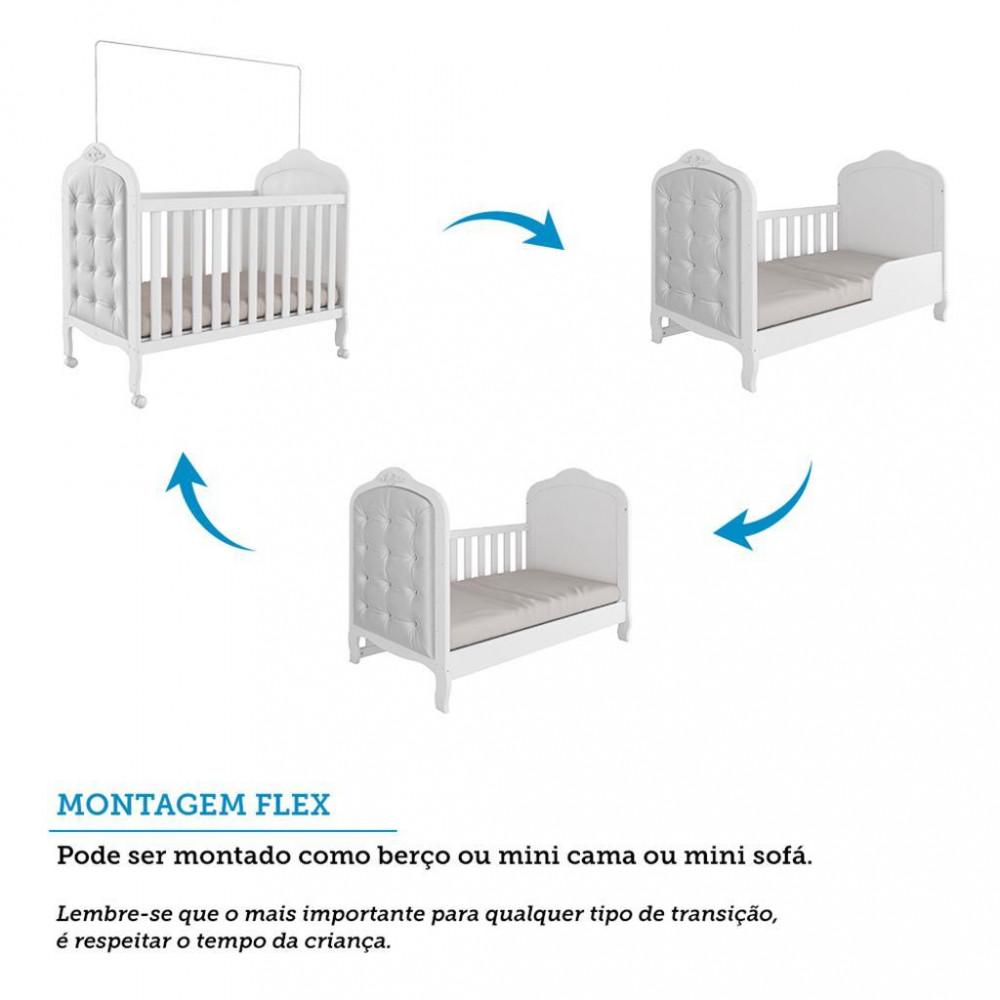 Quarto de Bebê Completo com Berço Mini Cama com capitonê Guarda-Roupa e Cômoda 100 MDF Elô New Móveis Peroba - 4