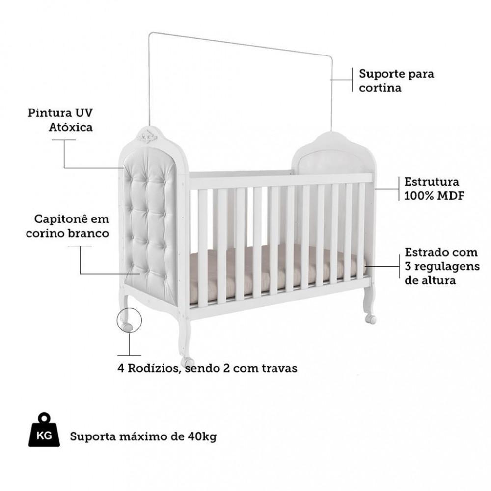 Quarto de Bebê Completo com Berço Mini Cama com capitonê Guarda-Roupa e Cômoda 100 MDF Elô New Móveis Peroba - 5