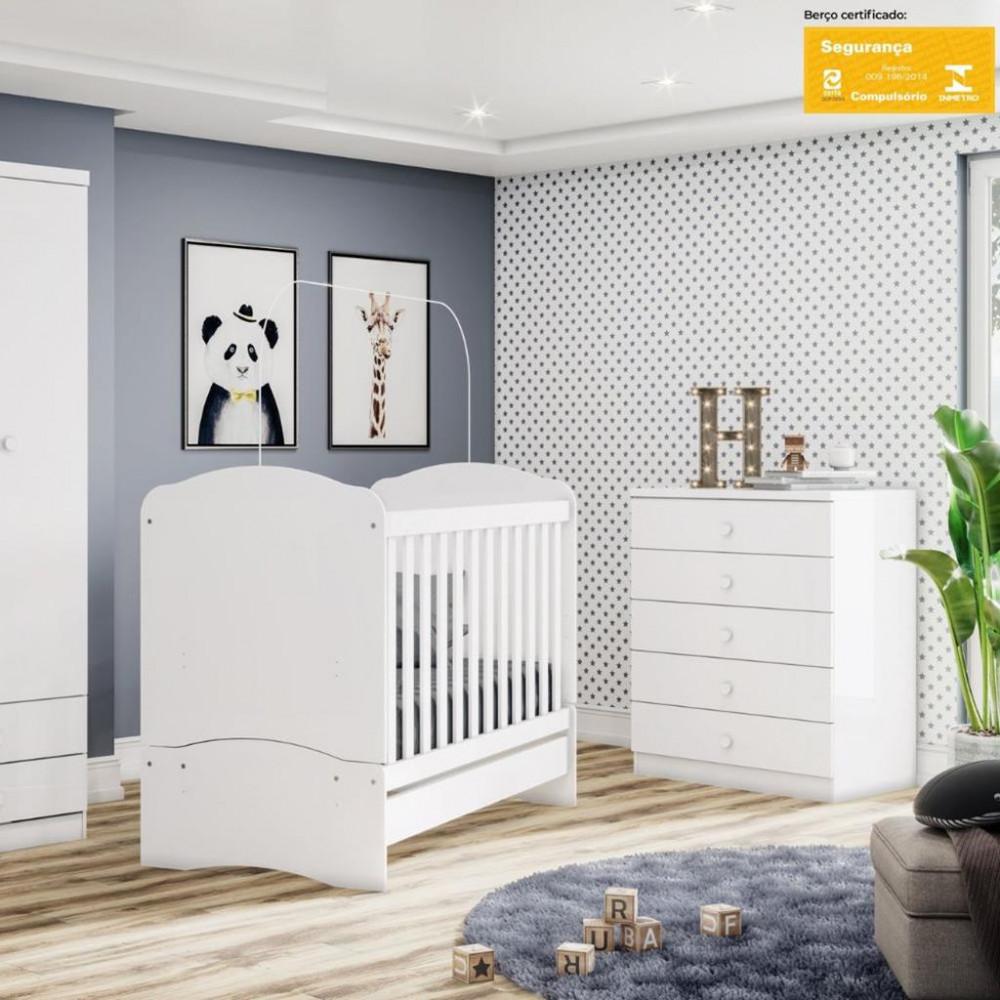 Quarto de Bebê Berço Mini Cama e Cômoda 5 Gavetas Bala de Menta Henn - 1