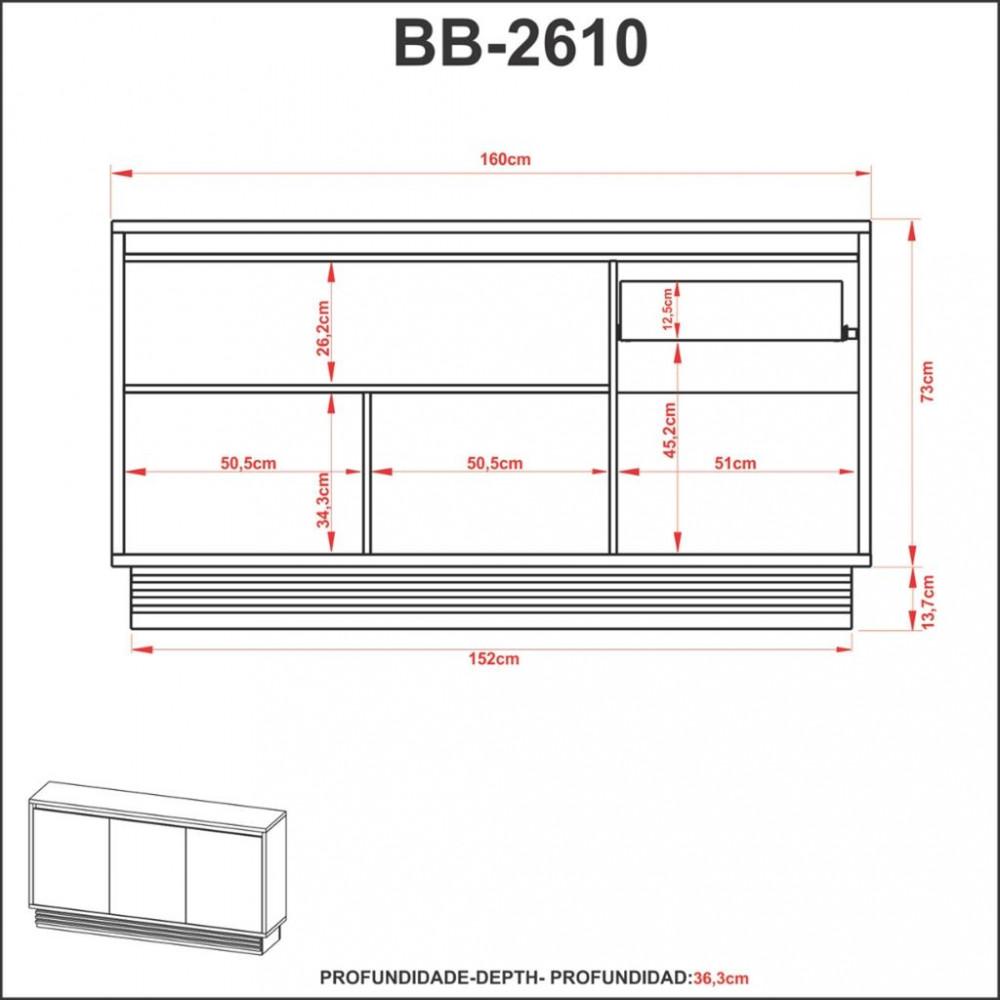 Balcão Buffet 3 Portas BB2610 Tecno Mobili - 4