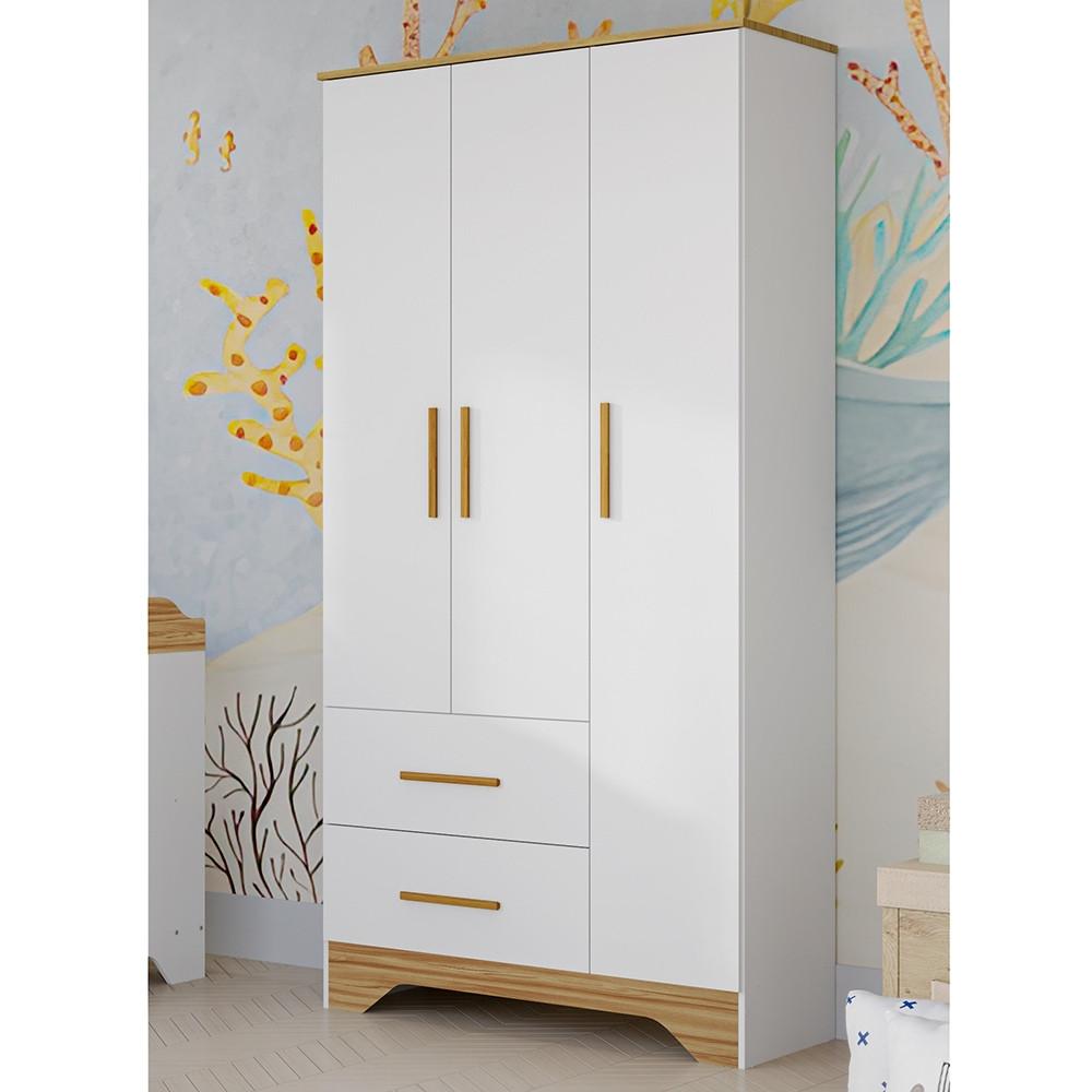 Guarda Roupa Infantil 3 Portas 2 Gavetas MDF Popy Retro Peroba - 1