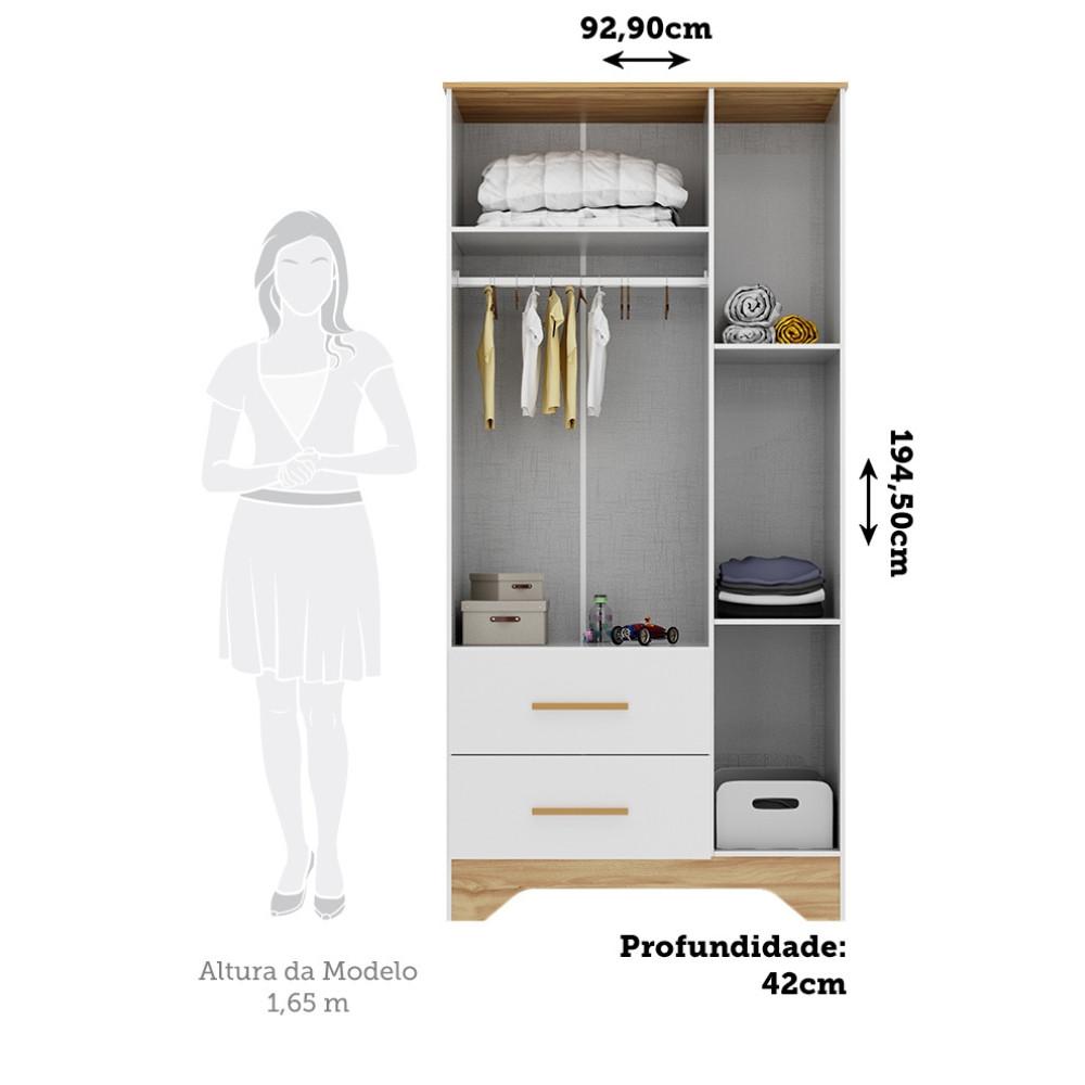 Guarda Roupa Infantil 3 Portas 2 Gavetas MDF Popy Retro Peroba - 3