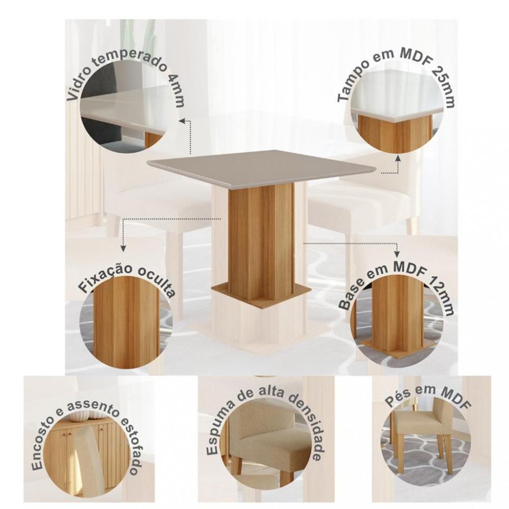Conjunto Sala de Jantar Mesa Sophia MDF 4 cadeiras Maia Cimol - 3