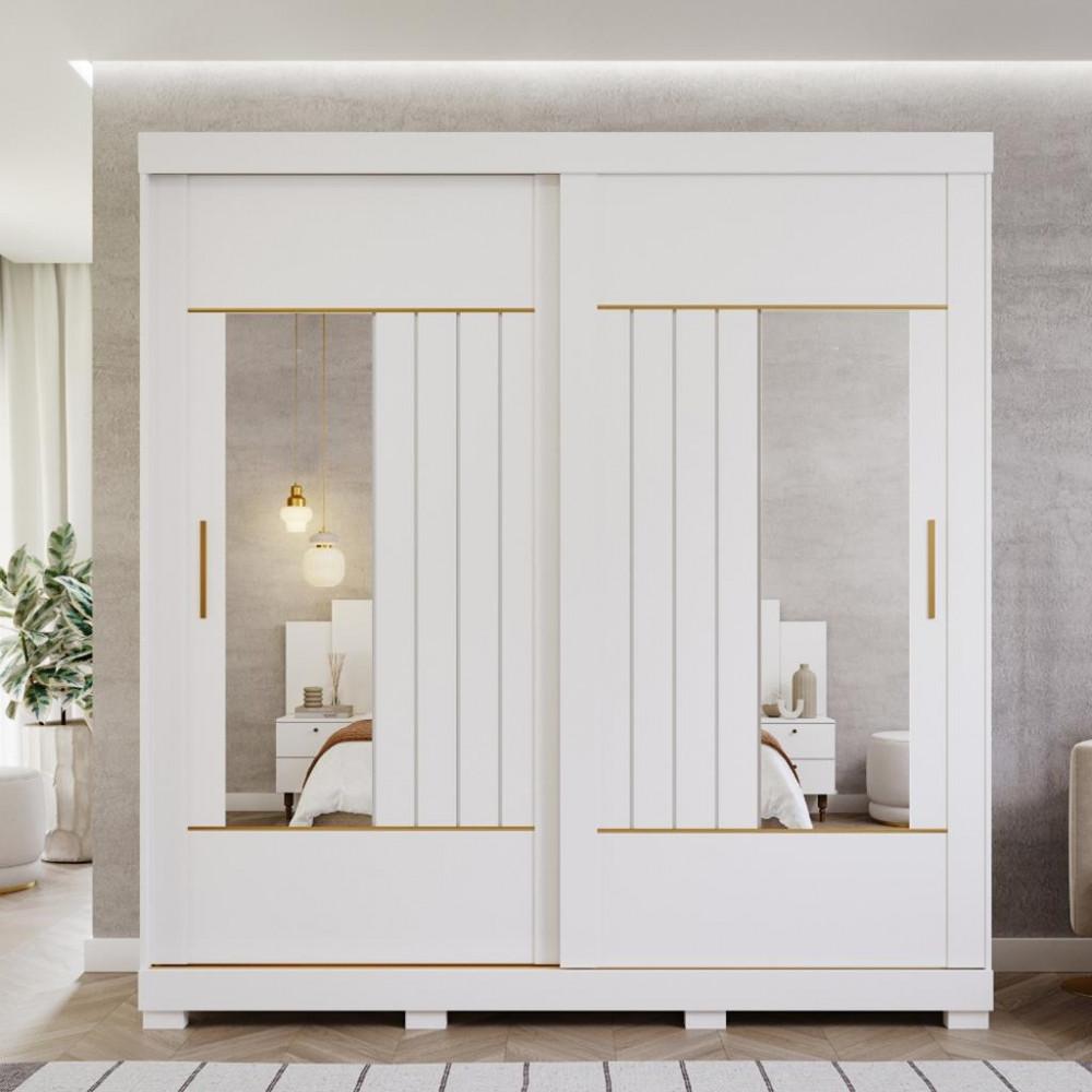 Guarda Roupa Casal com Espelho e Pés 2 Portas de Correr 100 MDF Ayla Panan - 1