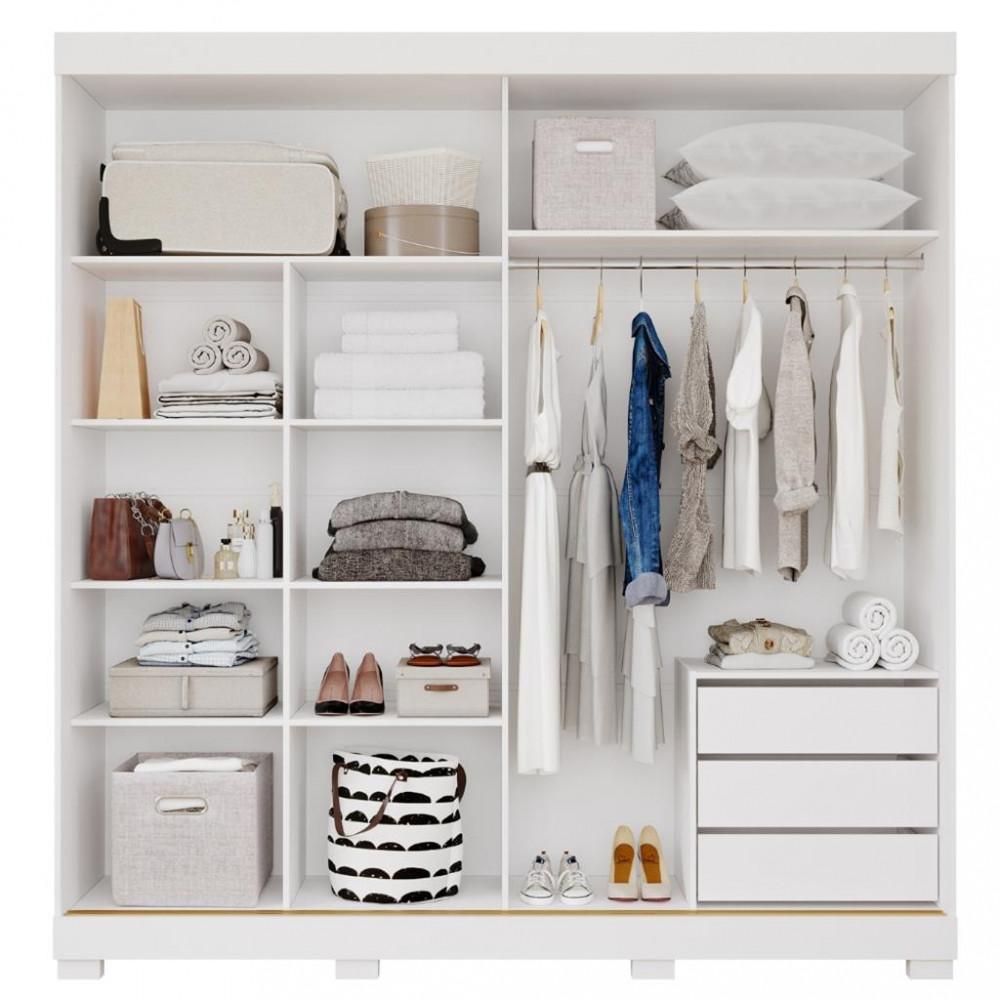 Guarda Roupa Casal com Espelho e Pés 2 Portas de Correr 100 MDF Ayla Panan - 3