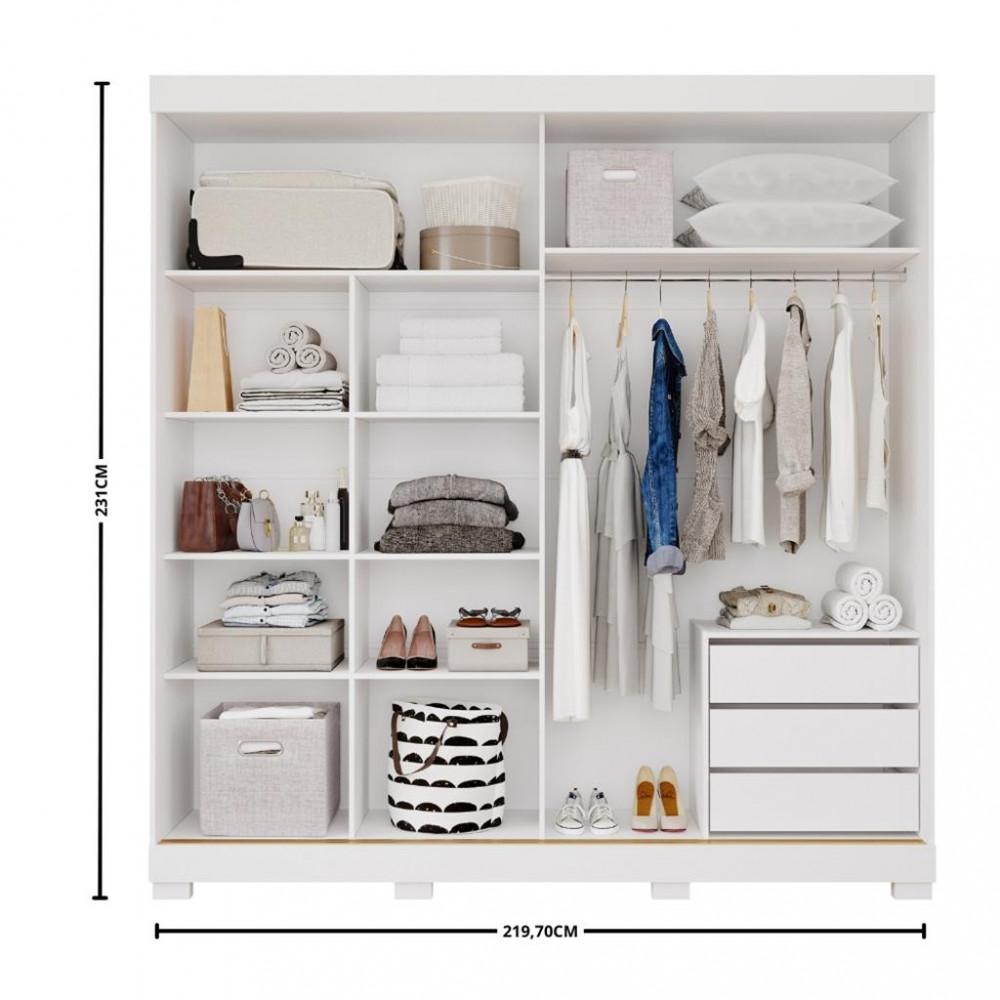 Guarda Roupa Casal com Espelho e Pés 2 Portas de Correr 100 MDF Ayla Panan - 4