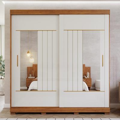 Guarda Roupa Casal com Espelho e Pés 2 Portas de Correr 100 MDF Ayla Panan