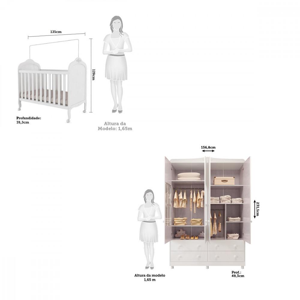 Quarto de Bebê Completo com Berço Mini Cama  e Guarda Roupa 100 MDF com Janela Elô New Móveis Peroba - 3