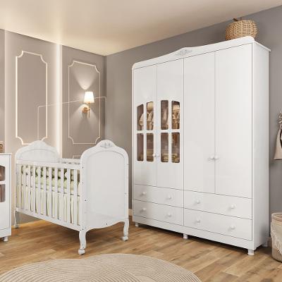Quarto de Bebê Completo com Berço Mini Cama  e Guarda Roupa 100 MDF com Janela Elô New Móveis Peroba