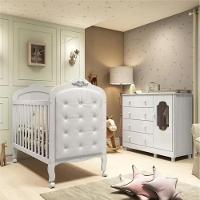 Quarto de Bebê com Berço Min Cama com Capitonê e Cômoda 100 MDF Elô New Noah Móveis Peroba - 1