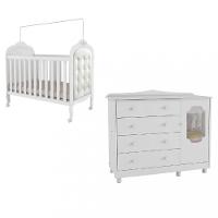 Quarto de Bebê com Berço Min Cama com Capitonê e Cômoda 100 MDF Elô New Noah Móveis Peroba - 2