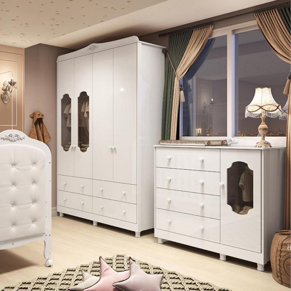 Quarto de Bebê com Guarda Roupa e Cômoda 100 MDF Elô New Noah Móveis Peroba - 1