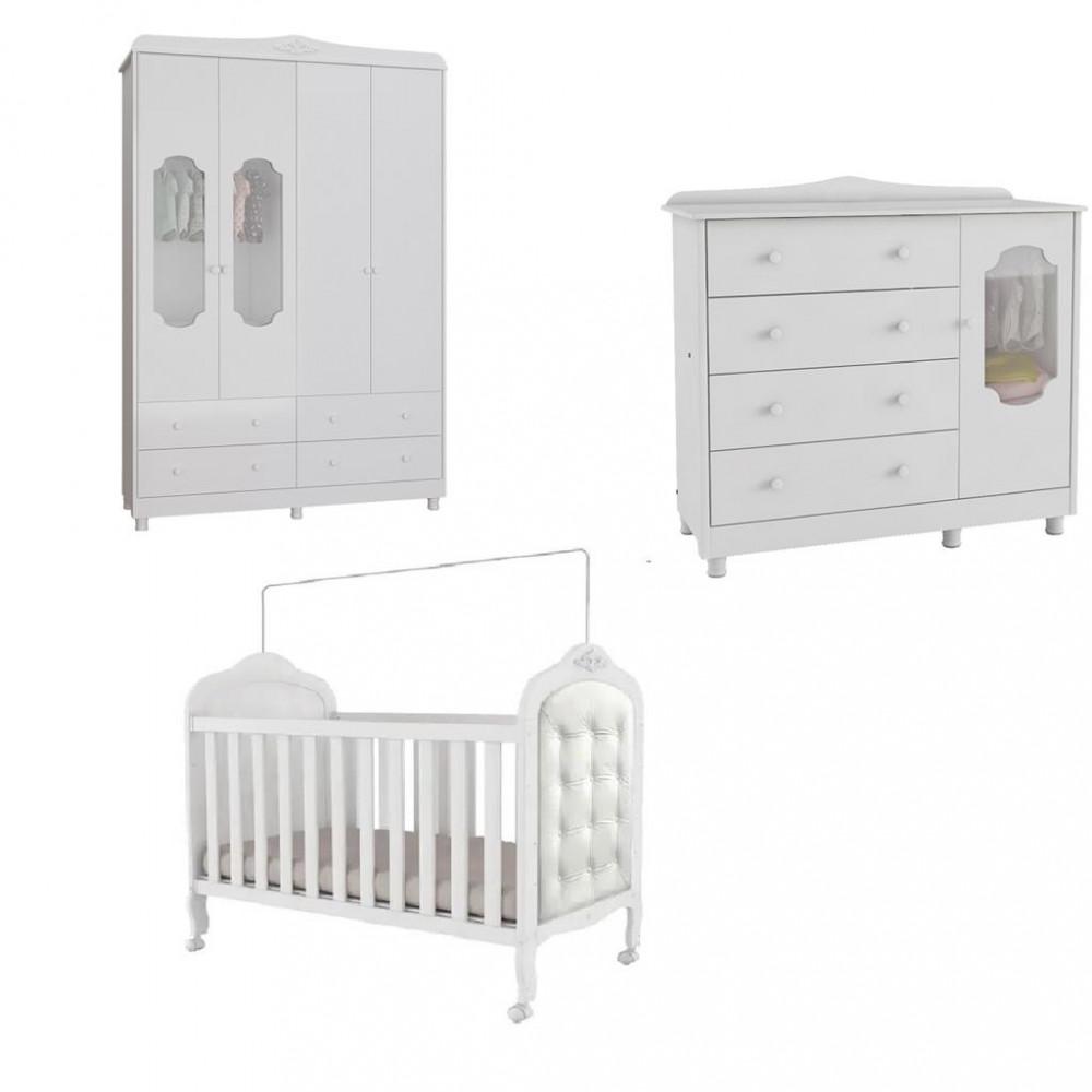 Quarto de Bebê Completo com Berço Mini Cama com capitonê Guarda Roupa e Cômoda 100 MDF Elô New Noah Móveis Peroba - 2