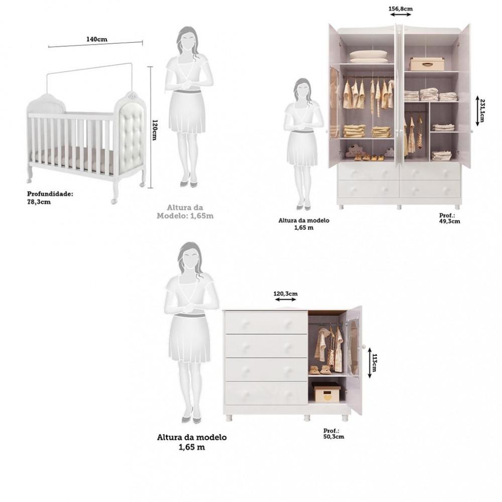 Quarto de Bebê Completo com Berço Mini Cama com capitonê Guarda Roupa e Cômoda 100 MDF Elô New Noah Móveis Peroba - 3