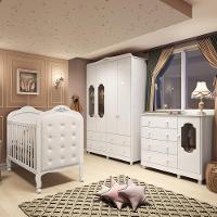 Quarto de Bebê Completo com Berço Mini Cama com capitonê Guarda Roupa e Cômoda 100 MDF Elô New Noah Móveis Peroba - 1